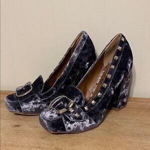 Y2K Chunky Velvet Buckle Studded Block Heel Pumps - Naughty Monkey